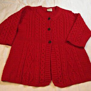 Kilronan Knitwear Womens 100% Merino Wool Cardigan Sweater Red XL